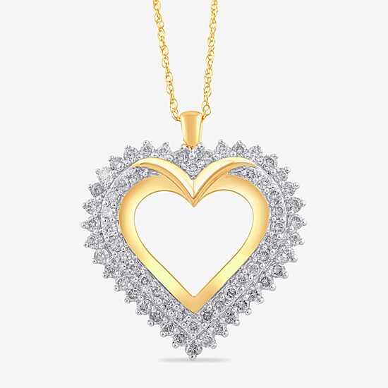 Womens 1 CT. T.W. Lab Grown White Diamond 10K Gold Heart 18 Inch Pendant Necklace