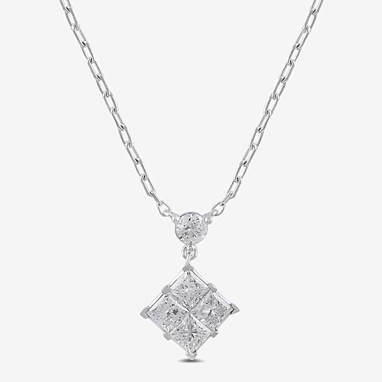 Womens 1 CT. T.W. Lab Grown White Diamond 10K Gold 18 Inch Pendant Necklace