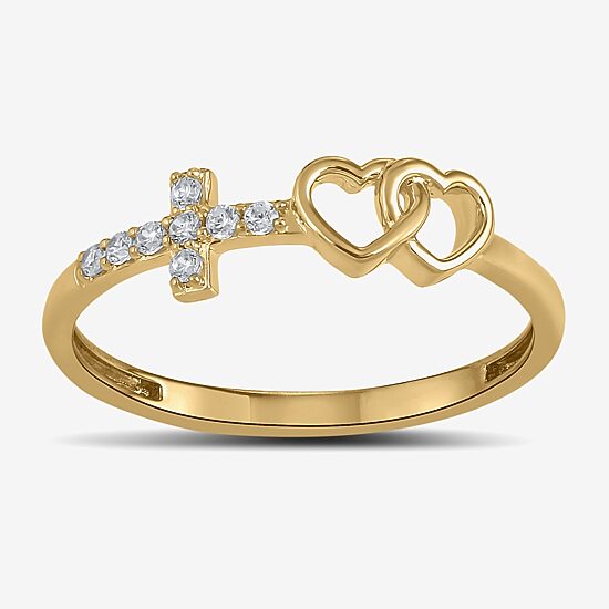 Womens Diamond Accent Lab Grown White Diamond 10K Gold Cross Heart Band