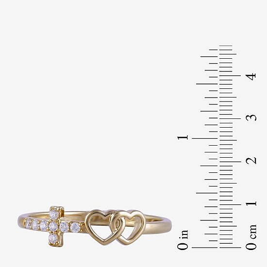 Womens Diamond Accent Lab Grown White Diamond 10K Gold Cross Heart Band