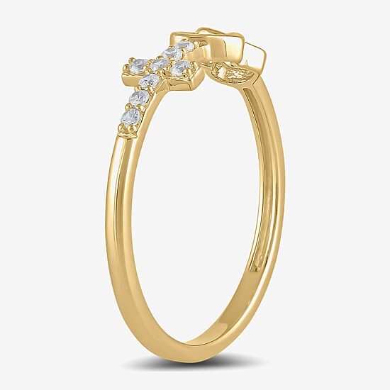 Womens Diamond Accent Lab Grown White Diamond 10K Gold Cross Heart Band
