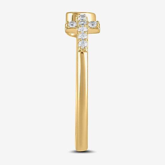 Womens Diamond Accent Lab Grown White Diamond 10K Gold Cross Heart Band