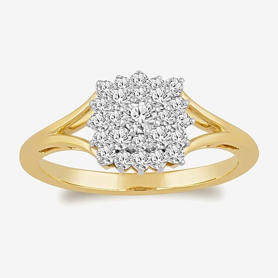 Womens 1/2 CT. T.W. Lab Grown White Diamond 10K Gold Cluster Cocktail Ring