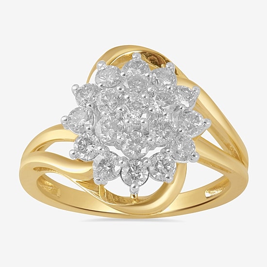 Womens 1 CT. T.W. Lab Grown White Diamond 10K Gold Cluster Cocktail Ring