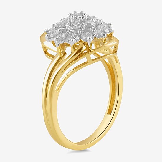 Womens 1 CT. T.W. Lab Grown White Diamond 10K Gold Cluster Cocktail Ring