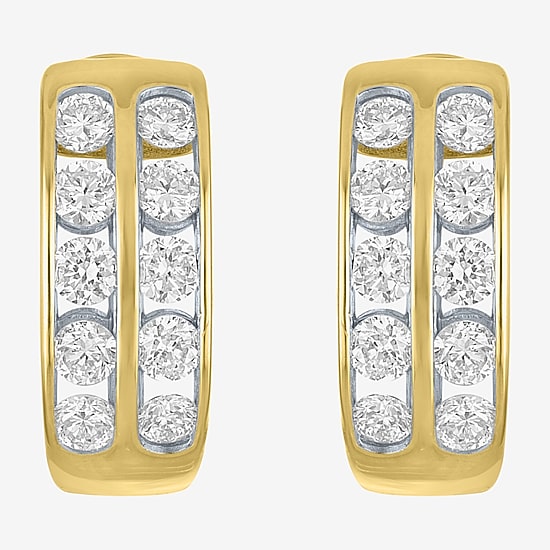 (Gh / Si2 I1) Womens 1 CT. T.W. Lab Grown White Diamond 10K Gold 15mm Hoop Earrings