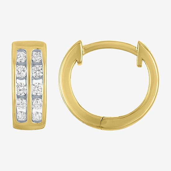 (Gh / Si2 I1) Womens 1/3 CT. T.W. Lab Grown White Diamond 10K Gold 11mm Hoop Earrings