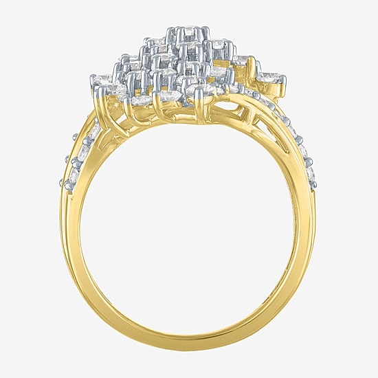 (G-H, Si2-I1) Womens 2 CT. T.W. Lab Grown White Diamond 10K Gold Bypass  Cocktail Ring