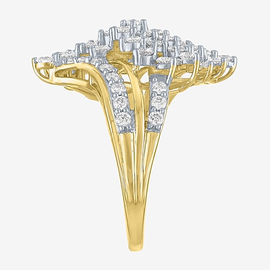(G-H, Si2-I1) Womens 2 CT. T.W. Lab Grown White Diamond 10K Gold Bypass  Cocktail Ring