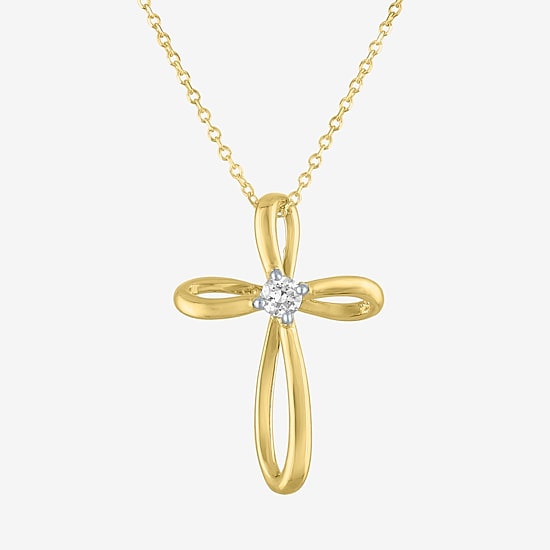 (Si2-I1/G-H) Womens Diamond Accent Lab Grown White Diamond 10K Gold Cross 18 Inch Pendant Necklace