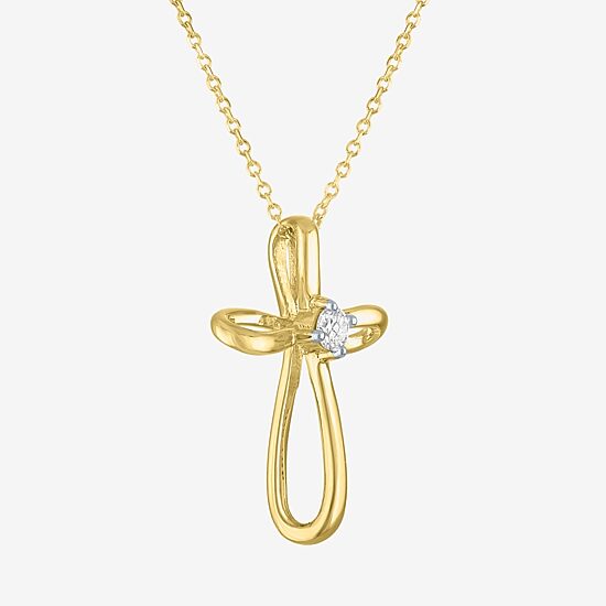 (Si2-I1/G-H) Womens Diamond Accent Lab Grown White Diamond 10K Gold Cross 18 Inch Pendant Necklace