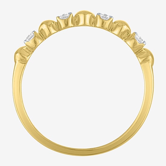 (G-H / Si2 I1) Womens 1/10 CT. T.W. Lab Grown White Diamond 10K Gold Heart Anniversary Wedding Band