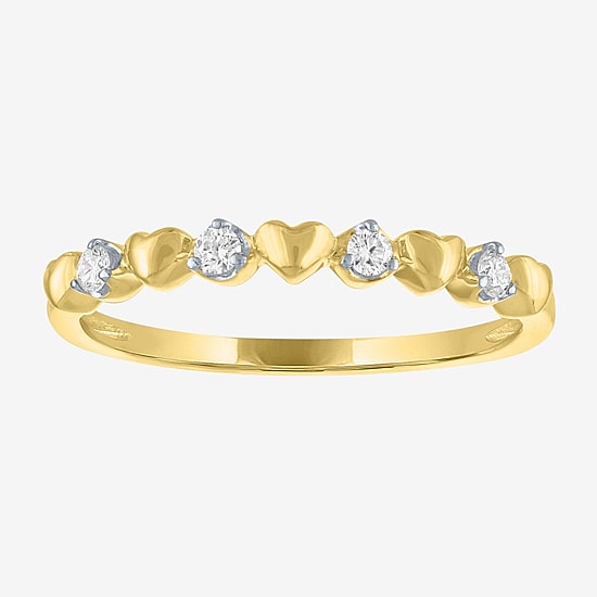(G-H / Si2 I1) Womens 1/10 CT. T.W. Lab Grown White Diamond 10K Gold Heart Anniversary Wedding Band