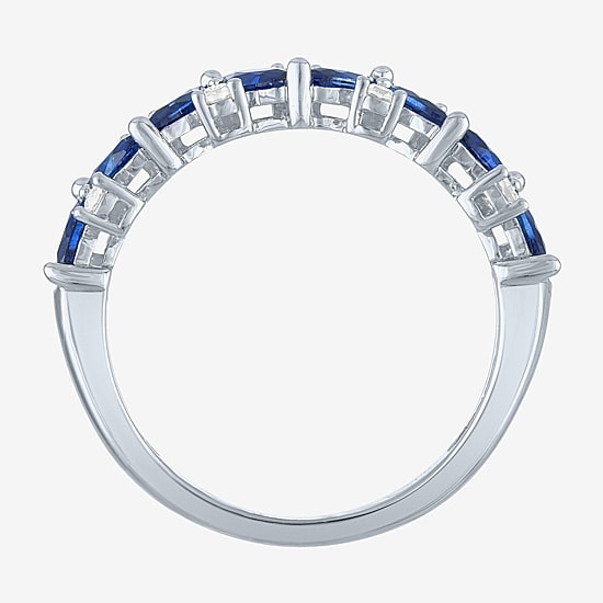 Modern Bride Gemstone Womens 1/10 CT. T.W. Lab Created Blue Sapphire 10K Gold Wedding Band