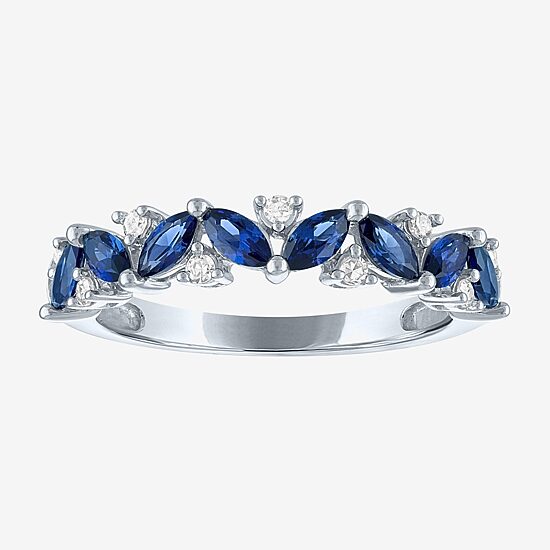 Modern Bride Gemstone Womens 1/10 CT. T.W. Lab Created Blue Sapphire 10K Gold Wedding Band