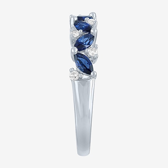 Modern Bride Gemstone Womens 1/10 CT. T.W. Lab Created Blue Sapphire 10K Gold Wedding Band