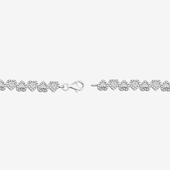 Womens 1/10 CT. T.W. Lab Grown White Diamond Sterling Silver Heart 7.25 Inch Tennis Bracelet
