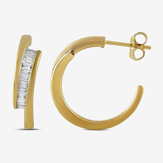 (F-Si1) Womens 1/2 CT. T.W. Lab Grown White Diamond 14K Gold Over Silver Sterling Silver 20.7mm Hoop Earrings