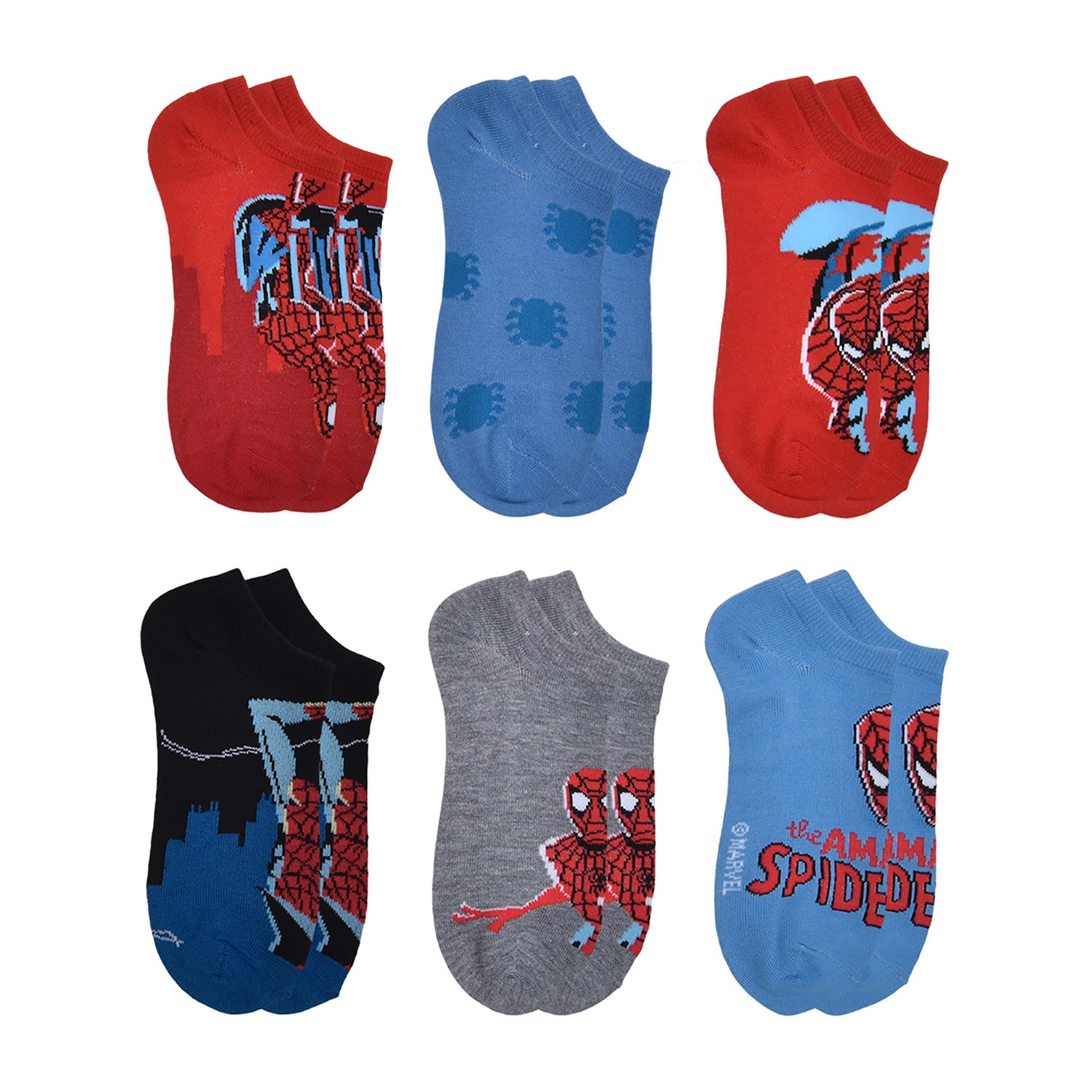 Little & Big Kid Boys 6 Pair Spiderman No Show Socks
