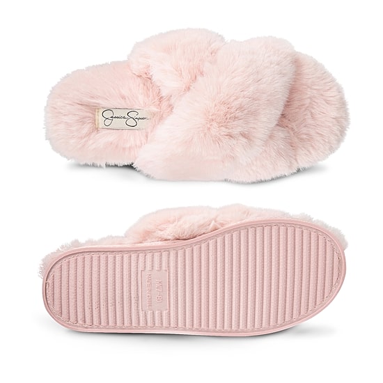 JS Jessica Simpson Plush Cross Womens Slip-On Slippers