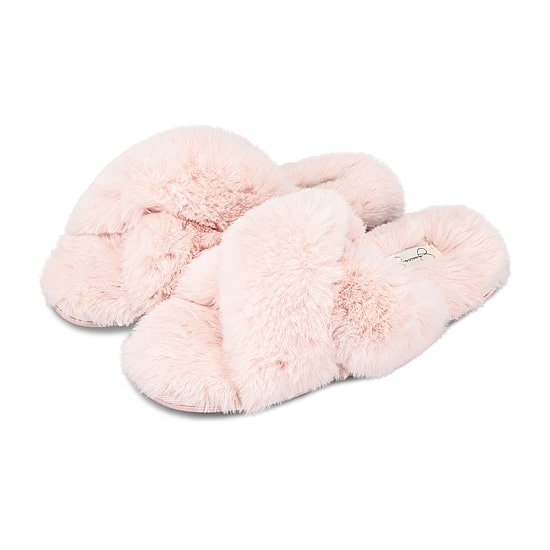 JS Jessica Simpson Plush Cross Womens Slip-On Slippers