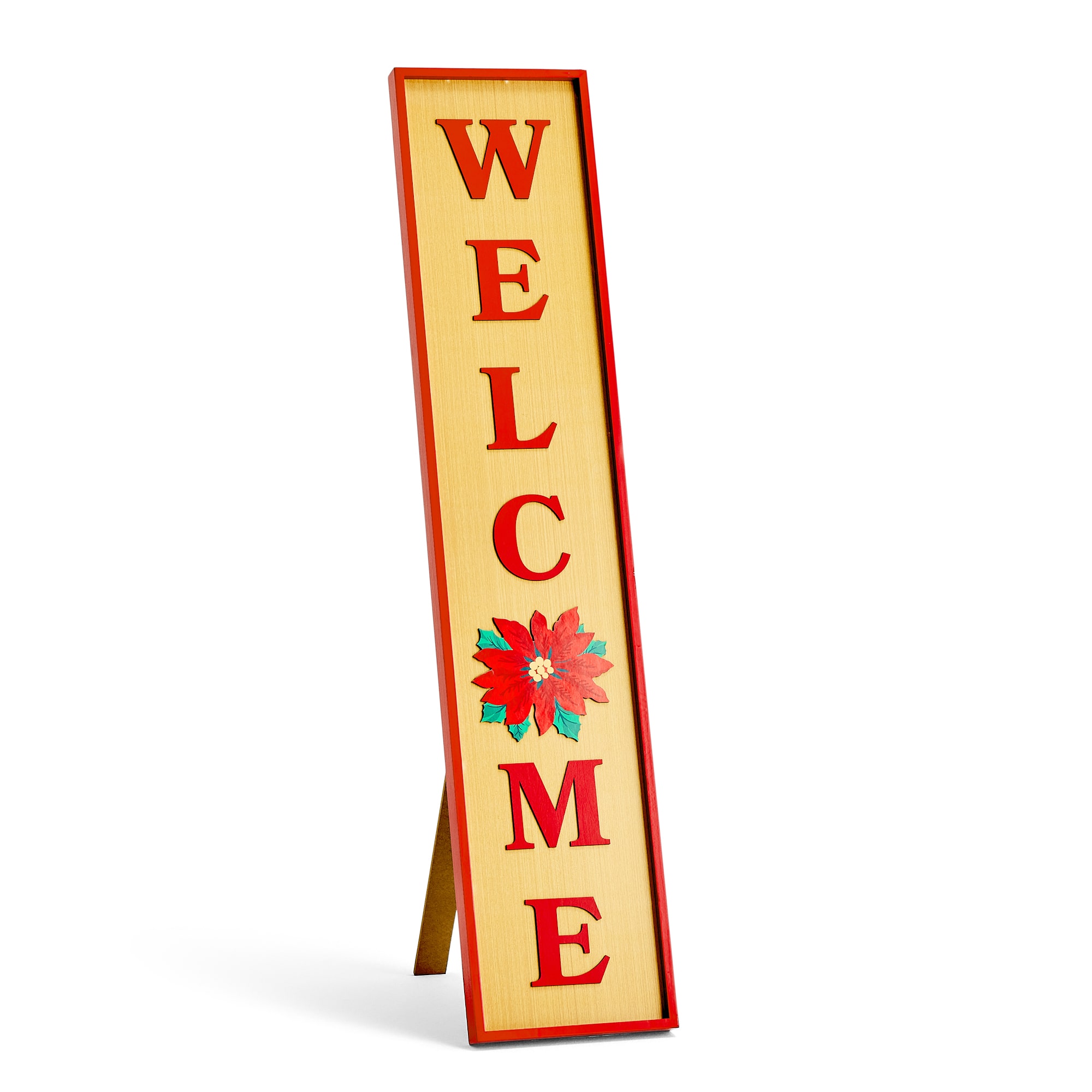 North Pole Trading Co. 47.75" Welcome Poinsettia Porch Leaner Christmas Porch Sign