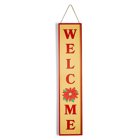 North Pole Trading Co. 47.75" Welcome Poinsettia Porch Leaner Christmas Porch Sign