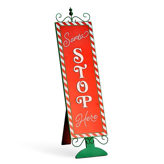 North Pole Trading Co. 36" Santa Stop Here Porch Leaner Christmas Porch Sign