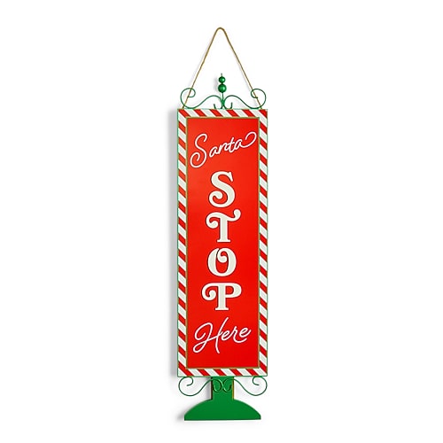 North Pole Trading Co . Santa Stop Here Porch Leaner Christmas Porch Sign In Red