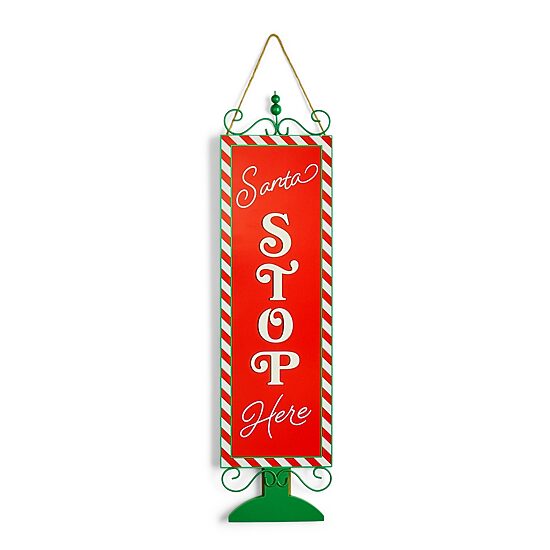 North Pole Trading Co. 36" Santa Stop Here Porch Leaner Christmas Porch Sign
