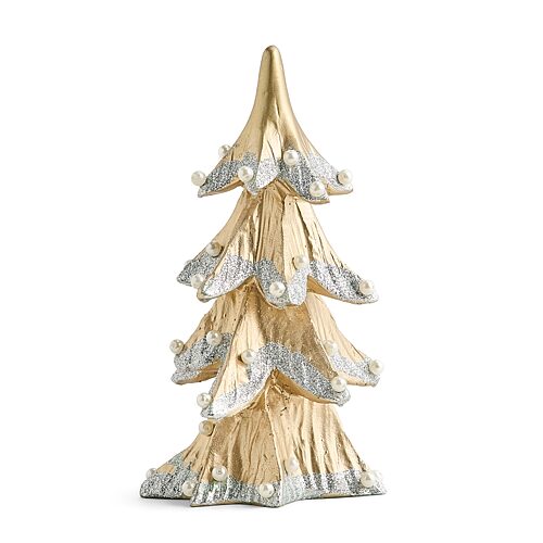 North Pole Trading Co . 8" Gold Glitter Tree Christmas Tabletop Decor In Yellow
