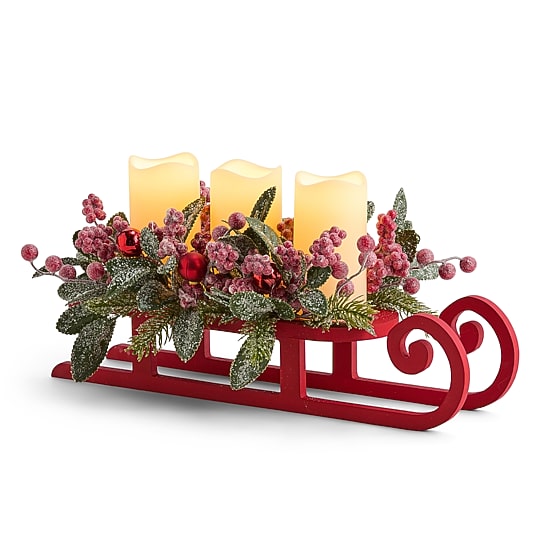 Martha Stewart 3 Led Flameless Candle Sleigh Lighted Christmas Tabletop Decor
