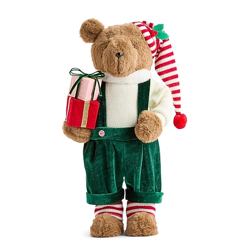 North Pole Trading Co . Gift Box Bear Figurine Christmas Figurine In Green