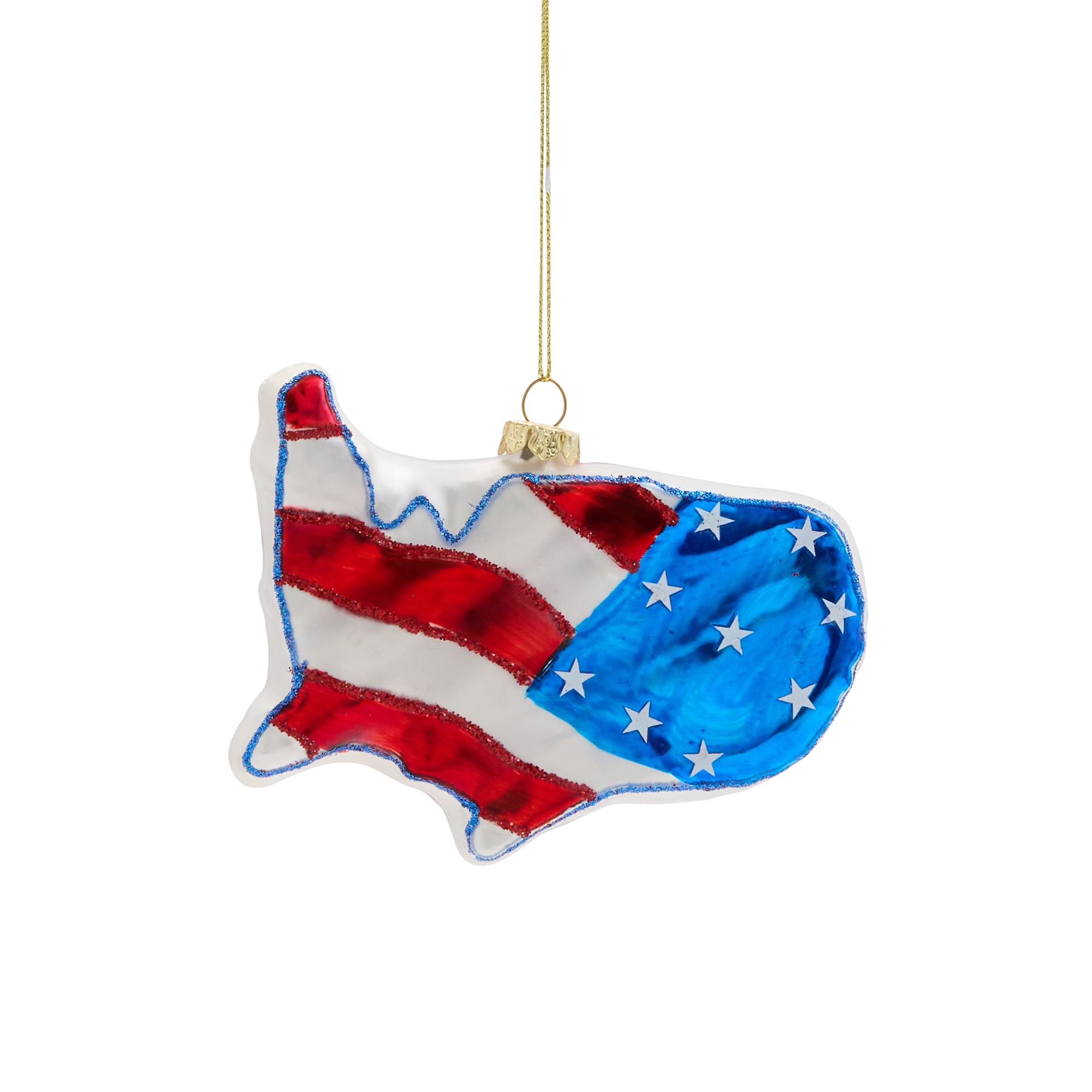 North Pole Trading Co. Glass Us Territory Map Christmas Ornament