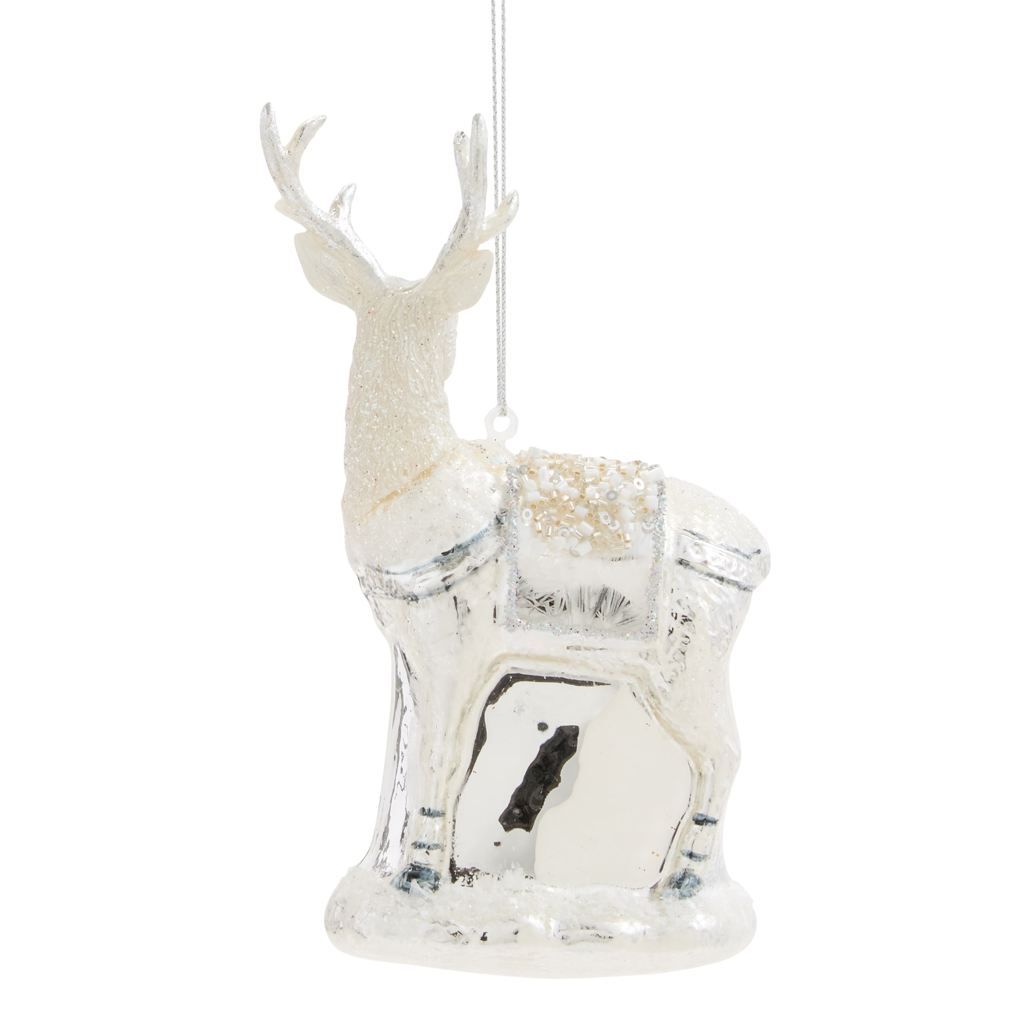 North Pole Trading Co. Glass Silver Reindeer Christmas Ornament