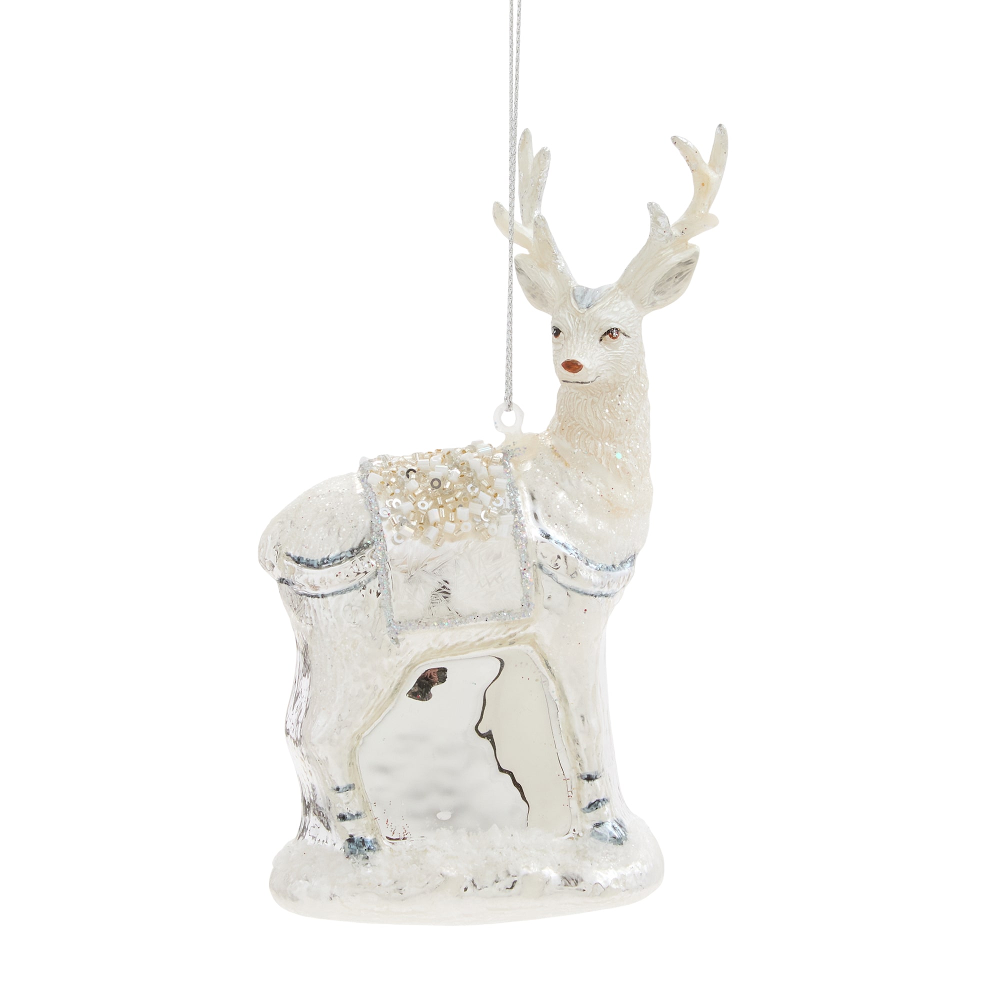 North Pole Trading Co. Glass Silver Reindeer Christmas Ornament
