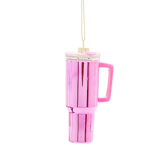 North Pole Trading Co. Glass Pink Tumbler Christmas Ornament