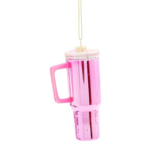 North Pole Trading Co. Glass Pink Tumbler Christmas Ornament