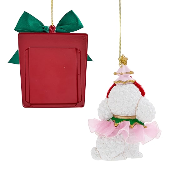 North Pole Trading Co. Poodle Red Frame 2-pc. Christmas Ornament