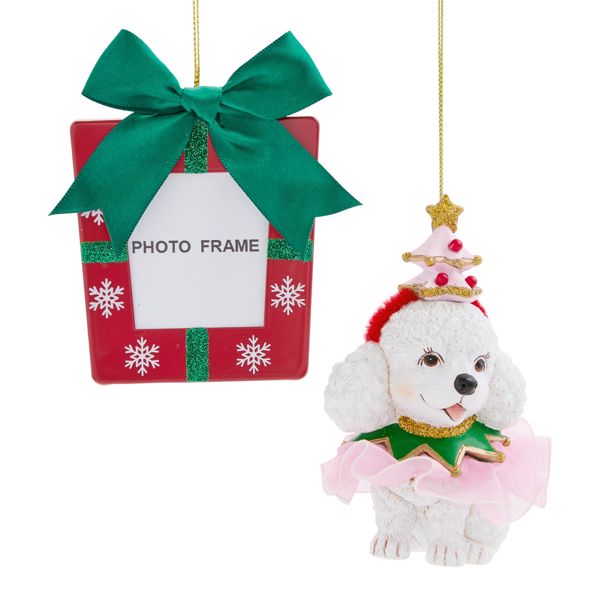 North Pole Trading Co. Poodle Red Frame 2-pc. Christmas Ornament