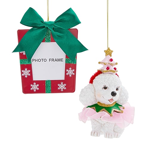 North Pole Trading Co . Poodle Red Frame 2-pc. Christmas Ornament