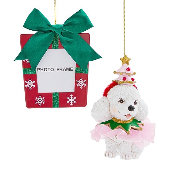North Pole Trading Co. Poodle Red Frame 2-pc. Christmas Ornament
