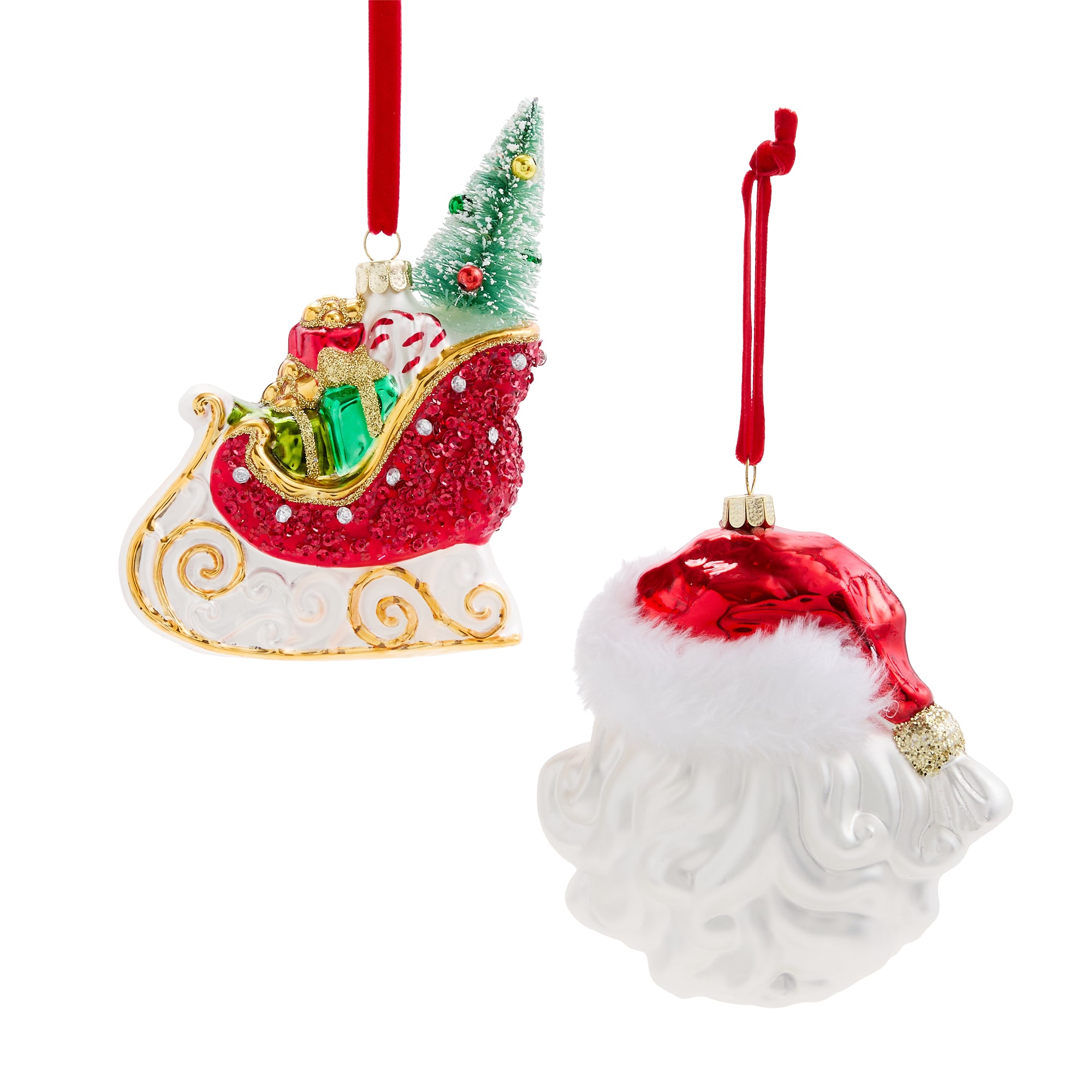 Martha Stewart Santa Face Santa Sleigh 2-pc. Christmas Ornament