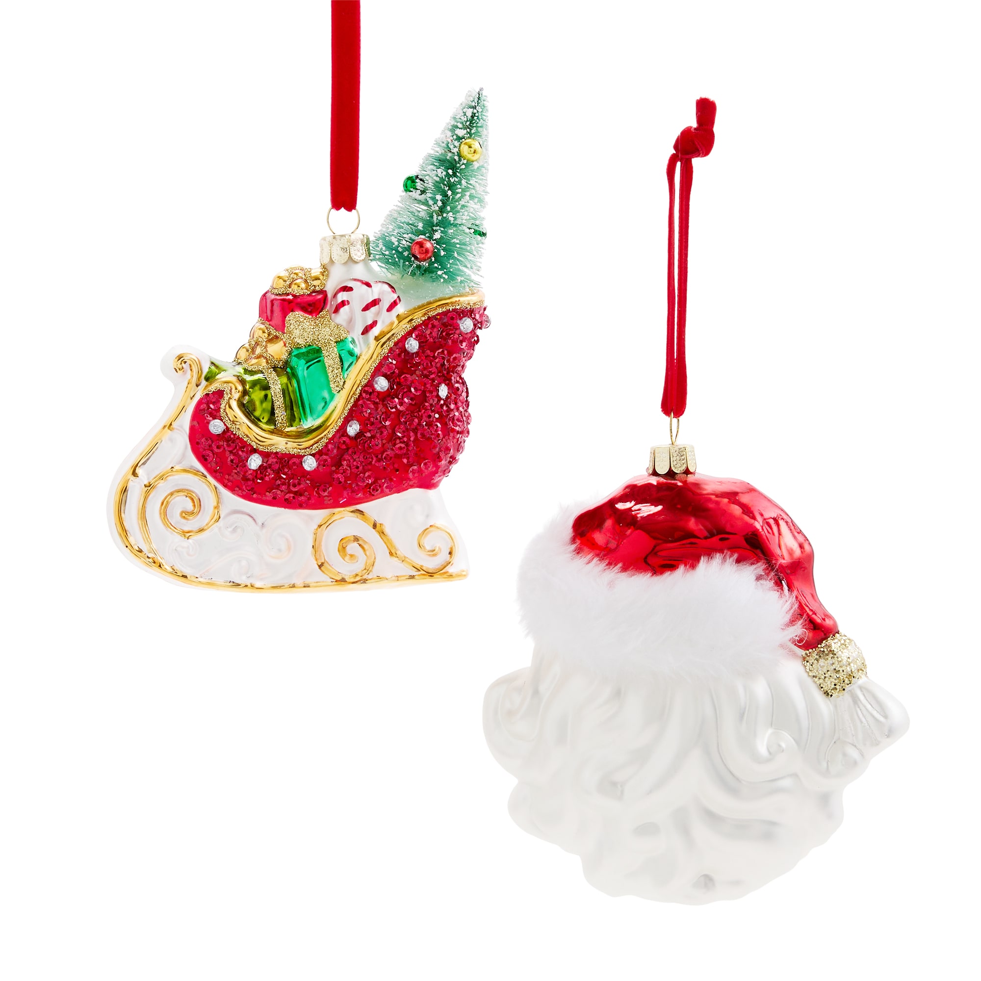 Martha Stewart Santa Face Santa Sleigh 2-pc. Christmas Ornament