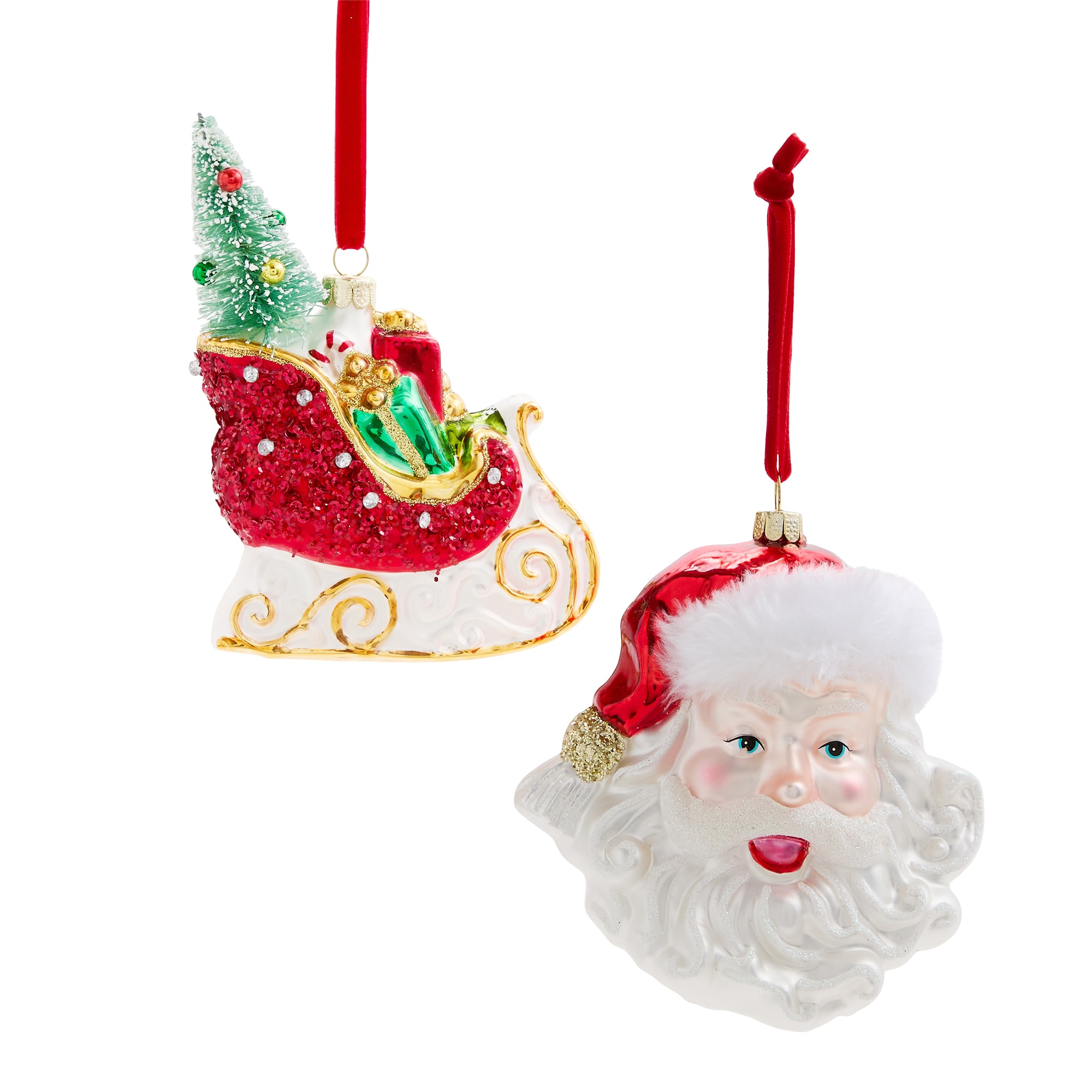 Martha Stewart Santa Face Santa Sleigh 2-pc. Christmas Ornament