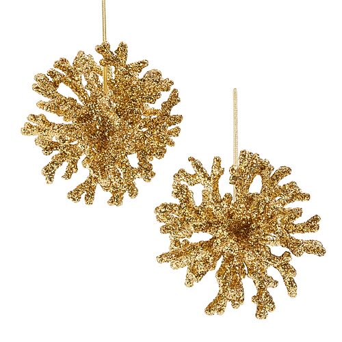 North Pole Trading Co . Gold Coral Ball Coastal 2-pc. Christmas Ornament In Yellow