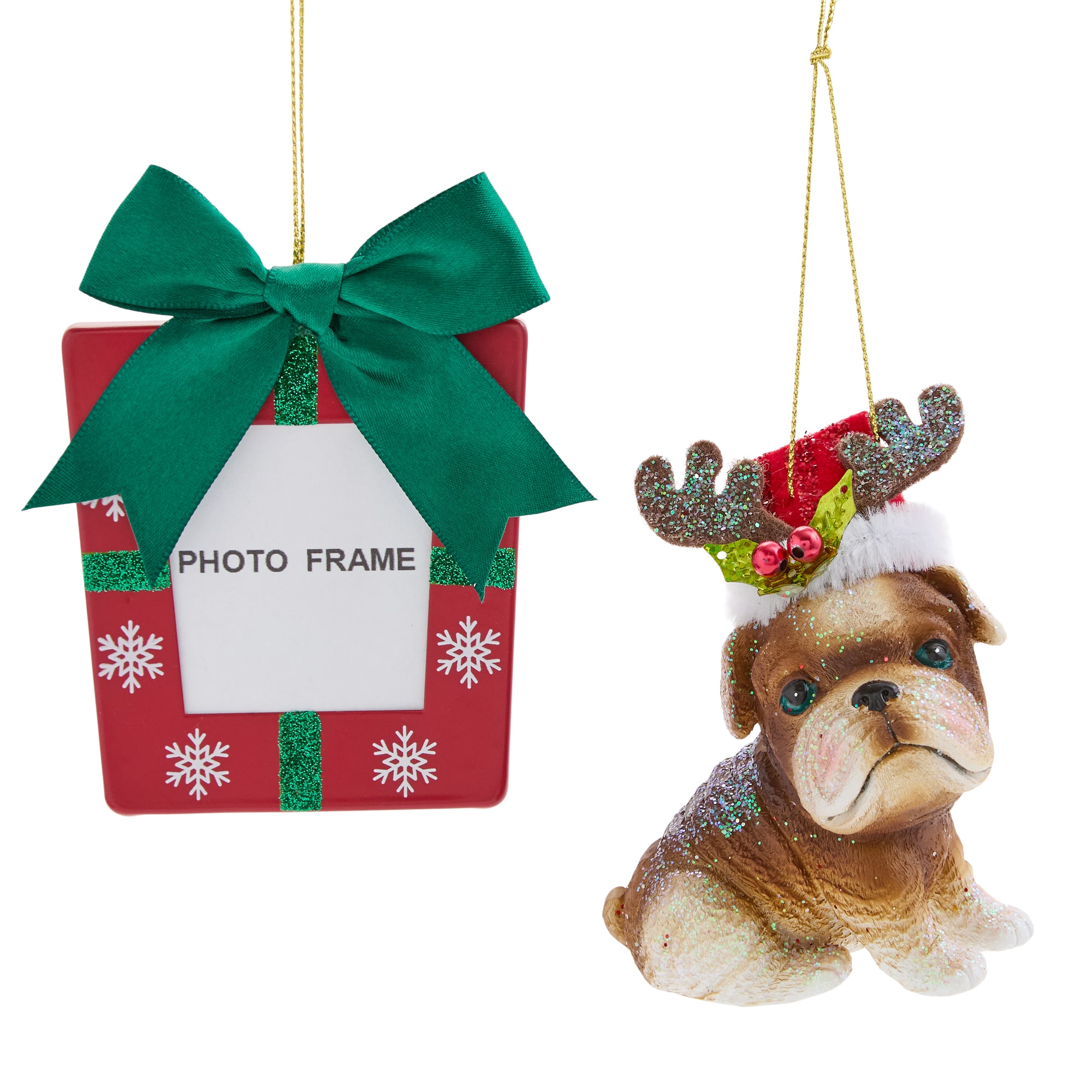 North Pole Trading Co. Bulldog Red Frame 2-pc. Christmas Ornament