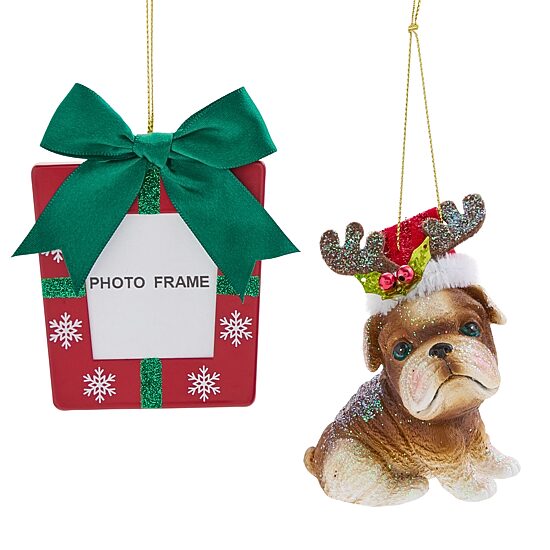 North Pole Trading Co. Bulldog Red Frame 2-pc. Christmas Ornament