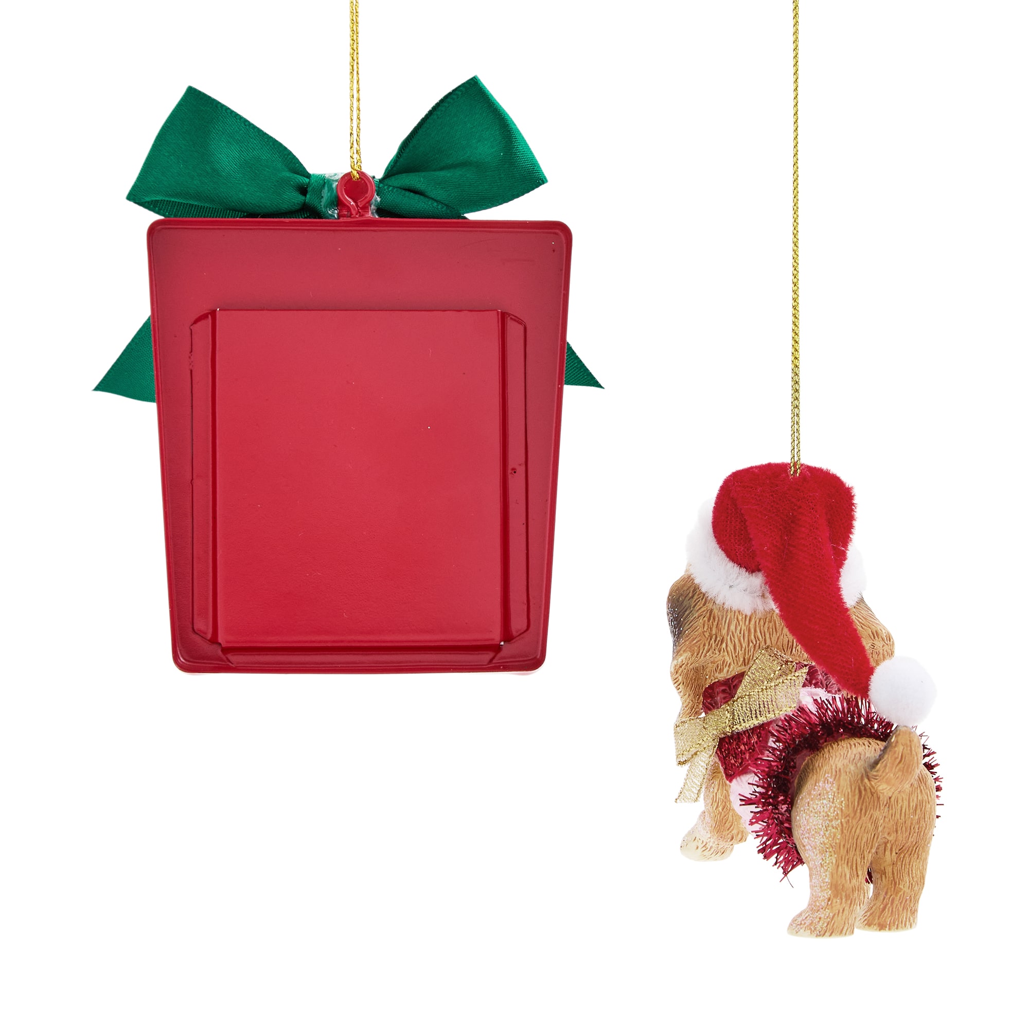 North Pole Trading Co. Tan Dachshund Red Frame 2-pc. Christmas Ornament
