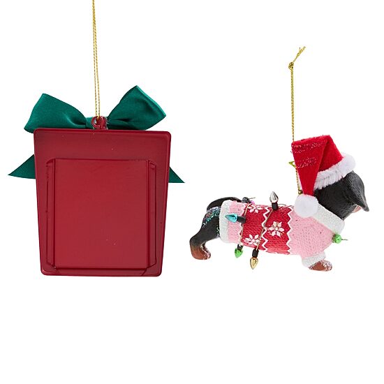 North Pole Trading Co. Blk Dachshund Red Frame 2-pc. Christmas Ornament